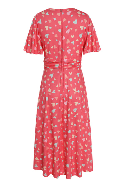 Back view of Coral Heart Crossover Bust Tea Dress