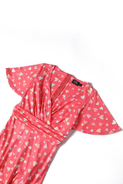 Close up view of Coral Heart Crossover Bust Tea Dress