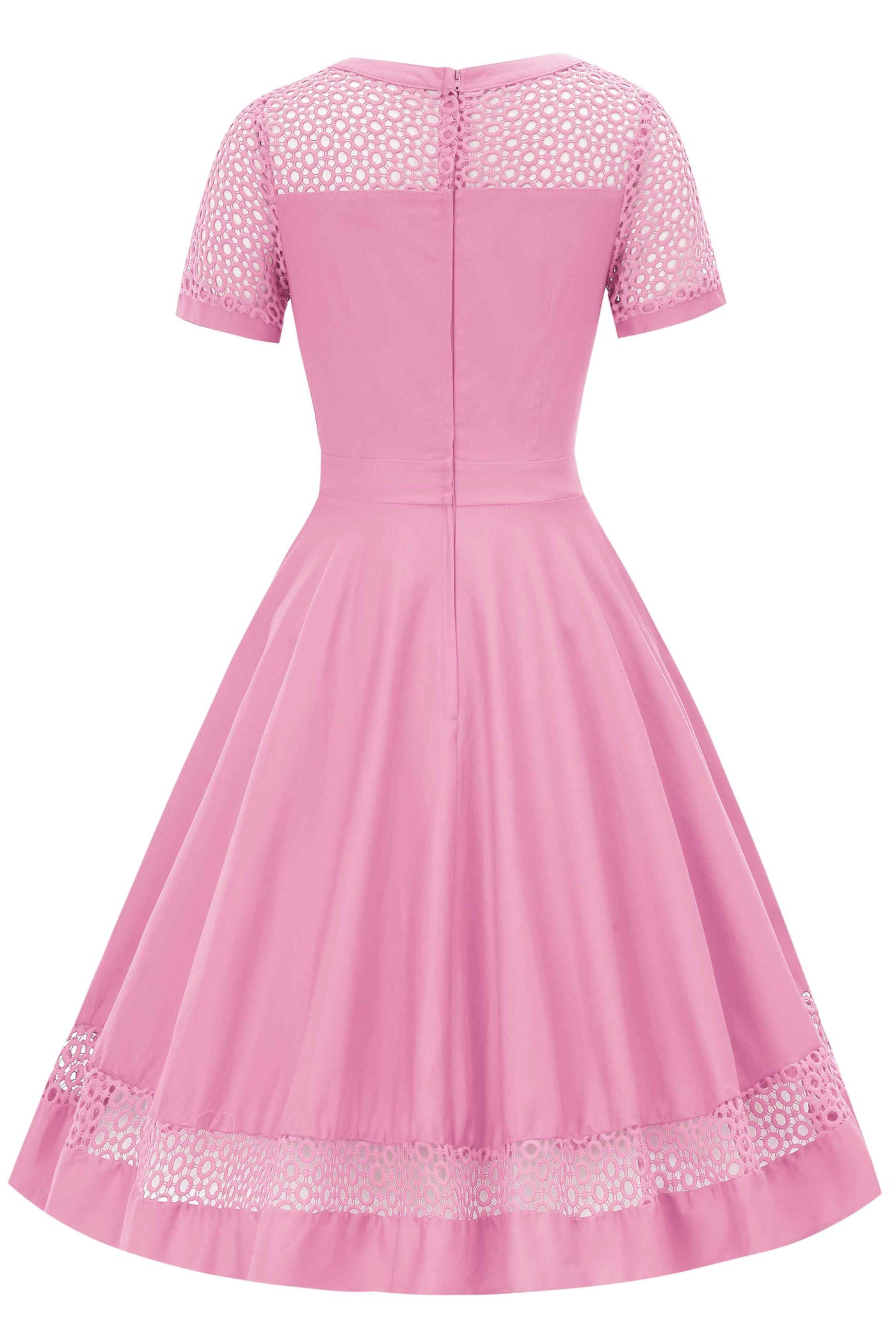 Back view of Crochet Lace Formal Dress In Light Pink