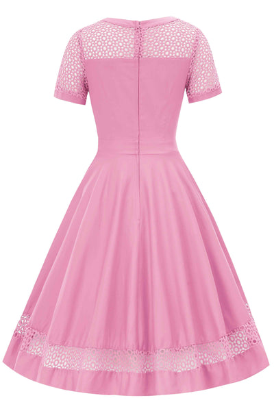 Back view of Crochet Lace Formal Dress In Light Pink