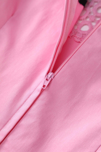 Close up view of Crochet Lace Formal Dress In Light Pink
