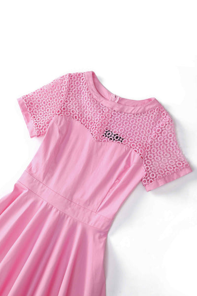 Close view of Crochet Lace Formal Dress In Light Pink