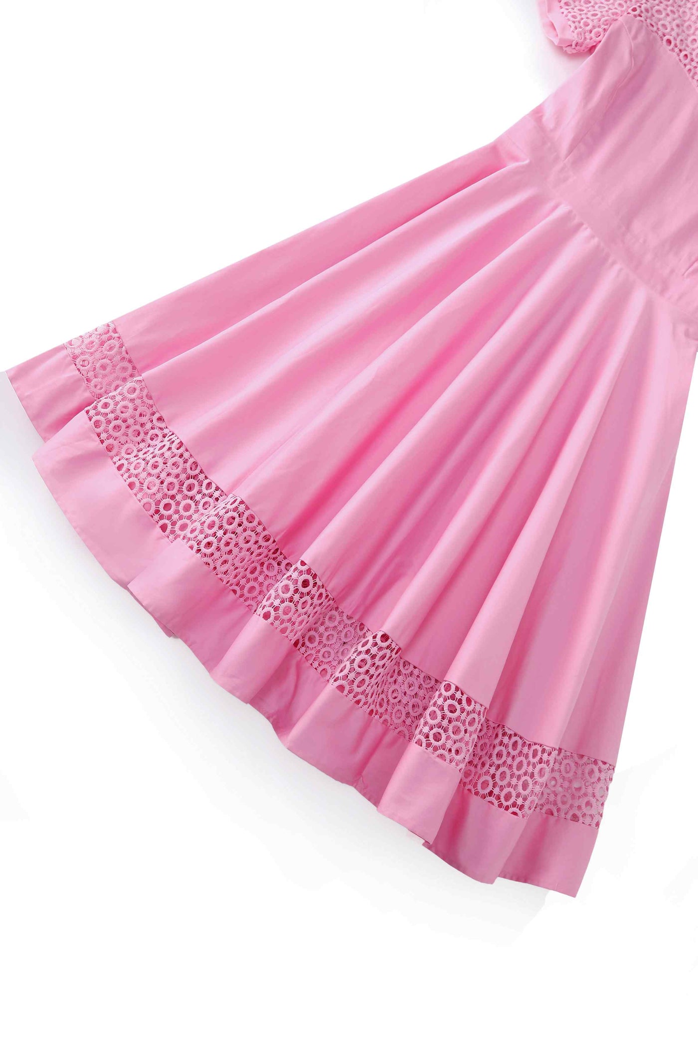 Close up view of Crochet Lace Formal Dress In Light Pink