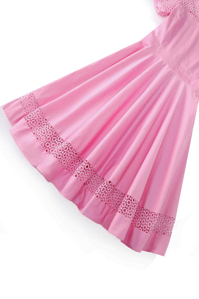 Close up view of Crochet Lace Formal Dress In Light Pink