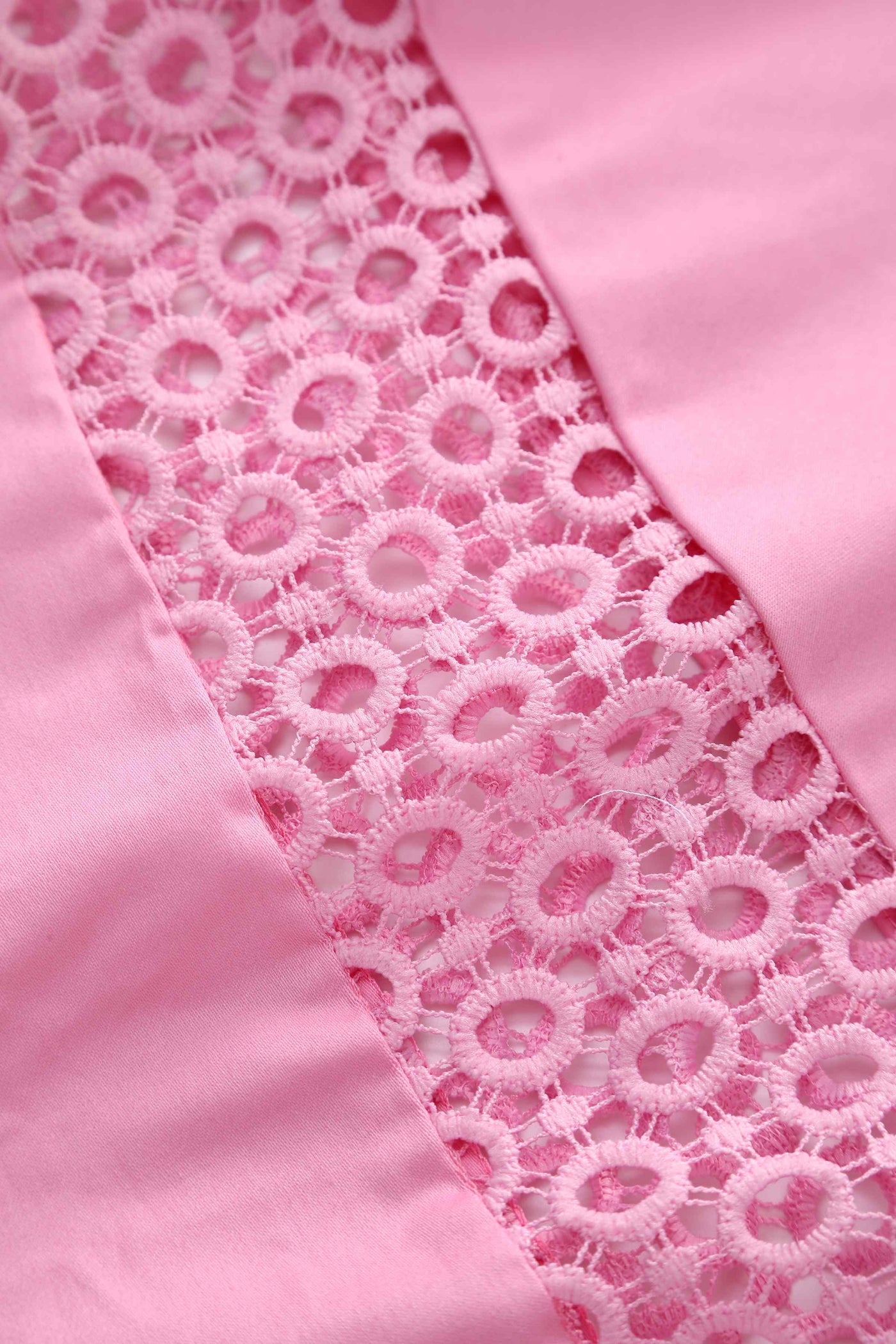 Close up view of Crochet Lace Formal Dress In Light Pink