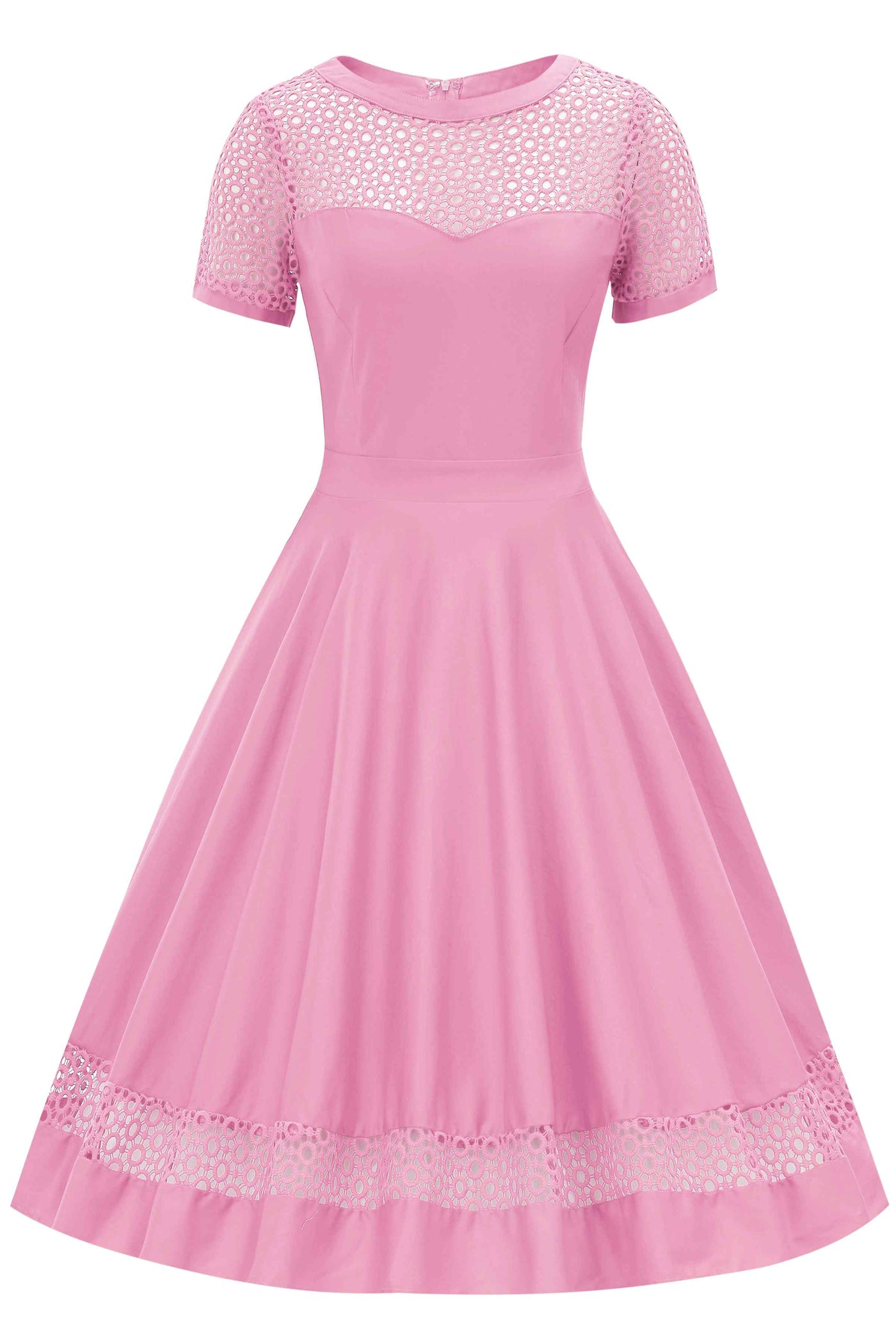 Front view of Crochet Lace Formal Dress In Light Pink
