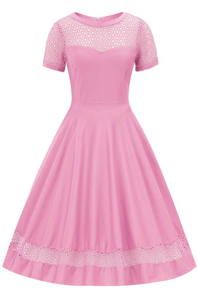 Front view of Crochet Lace Formal Dress In Light Pink
