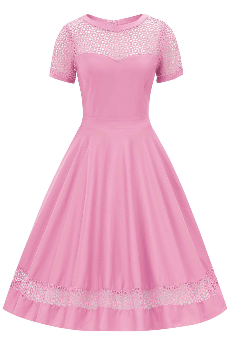 Front view of Crochet Lace Formal Dress In Light Pink