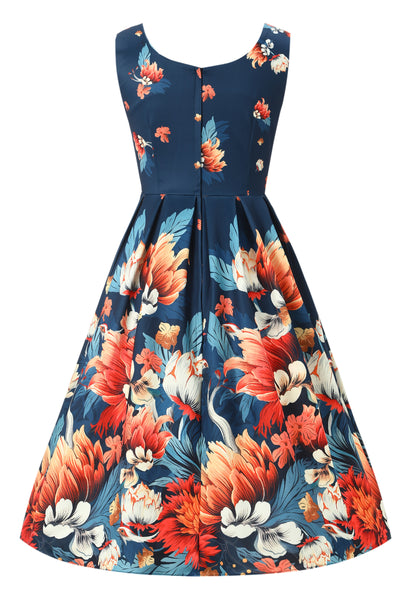 Back view of Dark Green Flower Garden Swing Dress