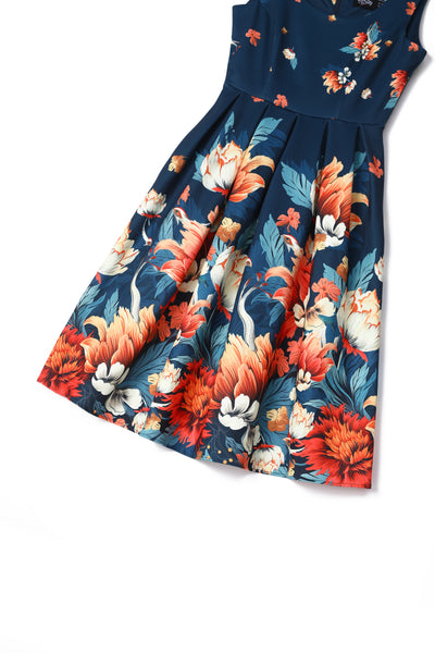 Close up view of Dark Green Flower Garden Swing Dress