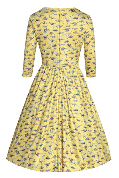 Back view of Dinosaur Yellow Long Sleeved Dress