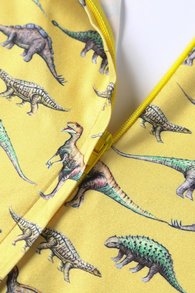 Close up view of Dinosaur Yellow Long Sleeved Dress