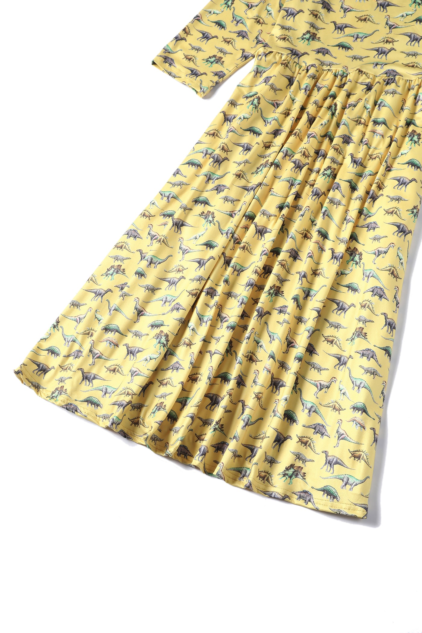 Close up view of Dinosaur Yellow Long Sleeved Dress