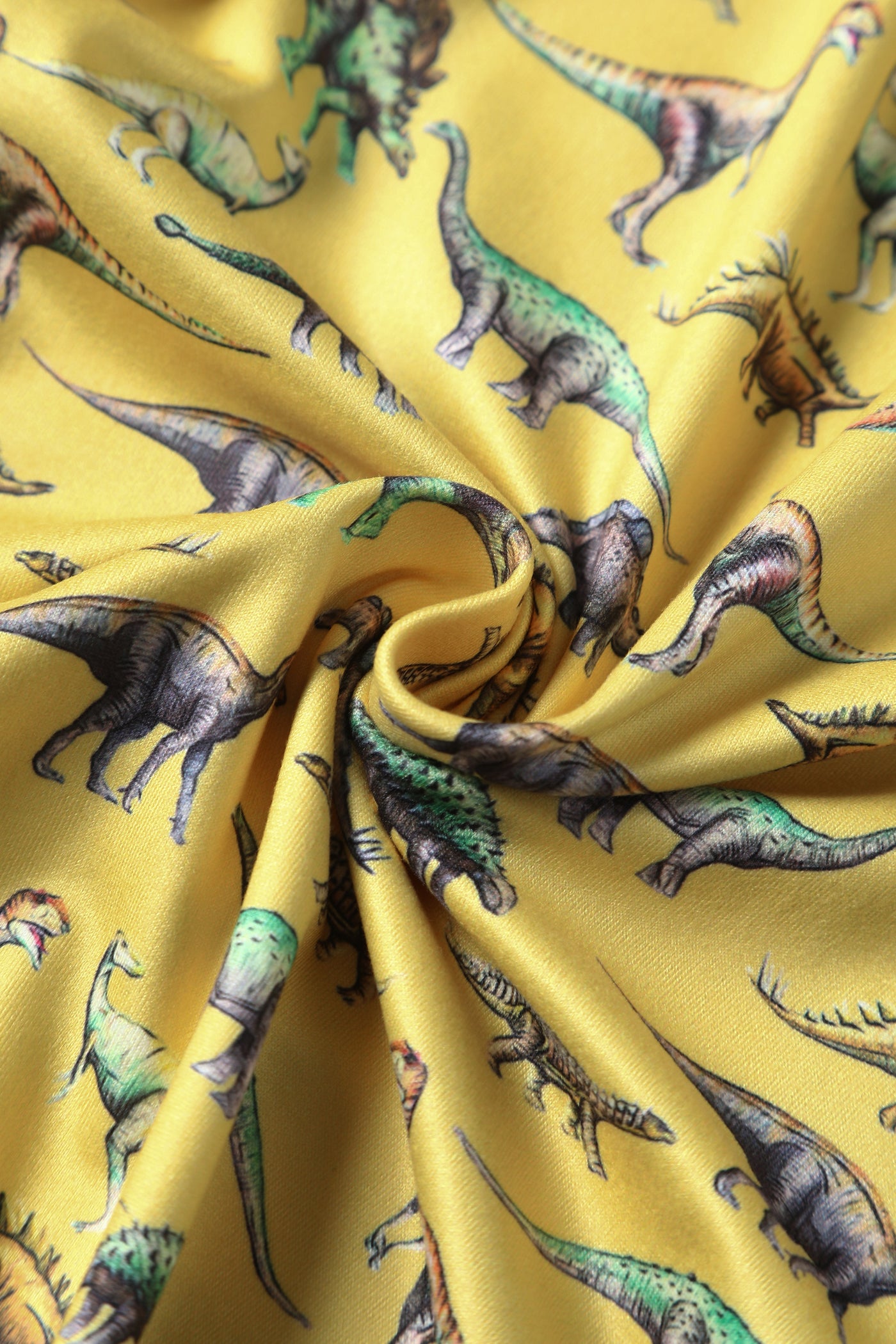 Close up view of Dinosaur Yellow Long Sleeved Dress