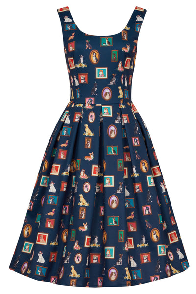 Dog Frame Circle Dress In Navy Blue