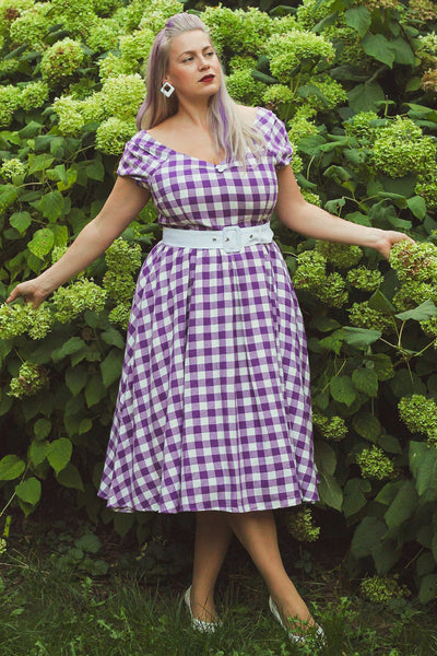 strapless open back dress Lily Off Shoulder Purple Gingham Dress 12