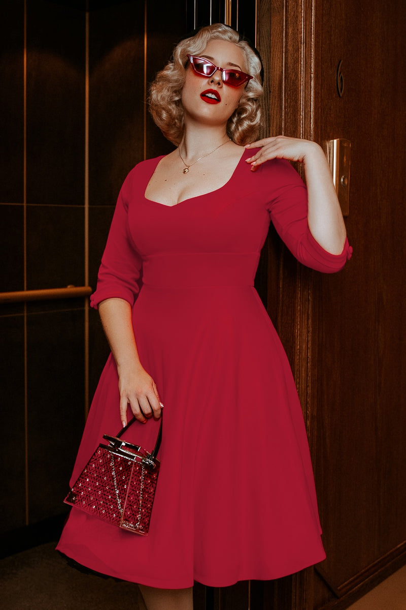 Scarlette Long Sleeved Burgundy Red Midi Day Dress