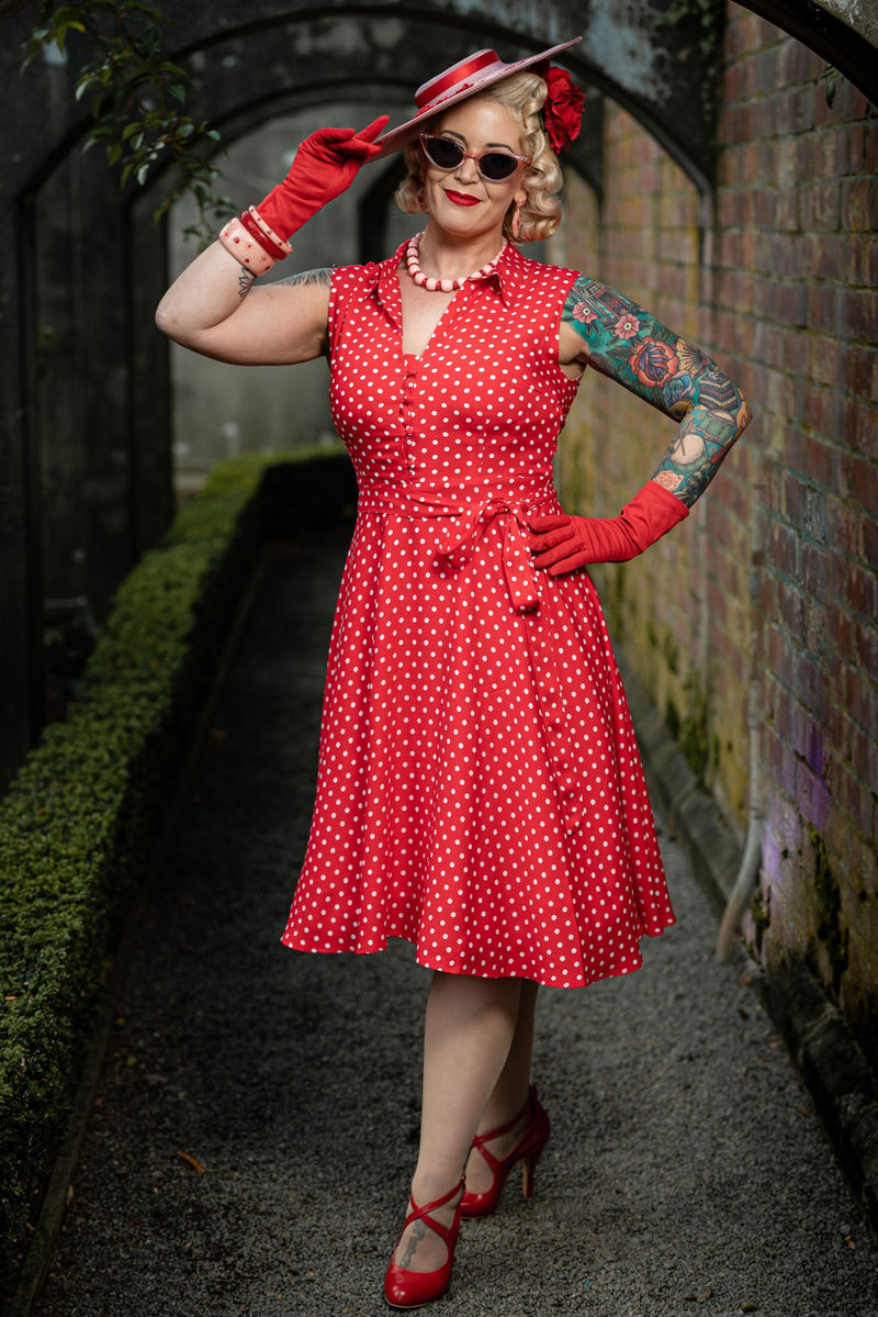fitted lace wedding dress Poppy Red Polka Dot Button Shirt Dress