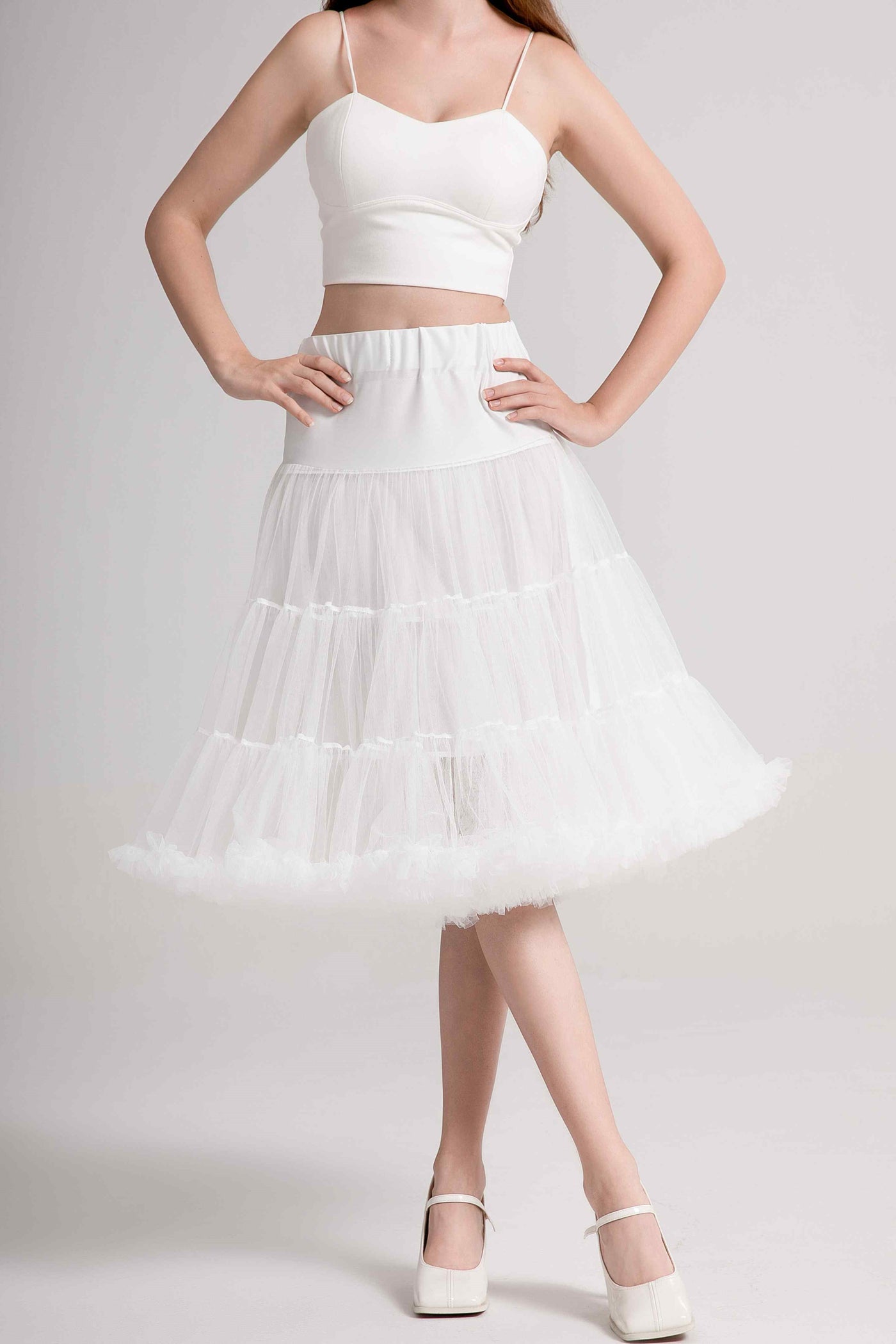 A model wearing Fluffy White Petticoat