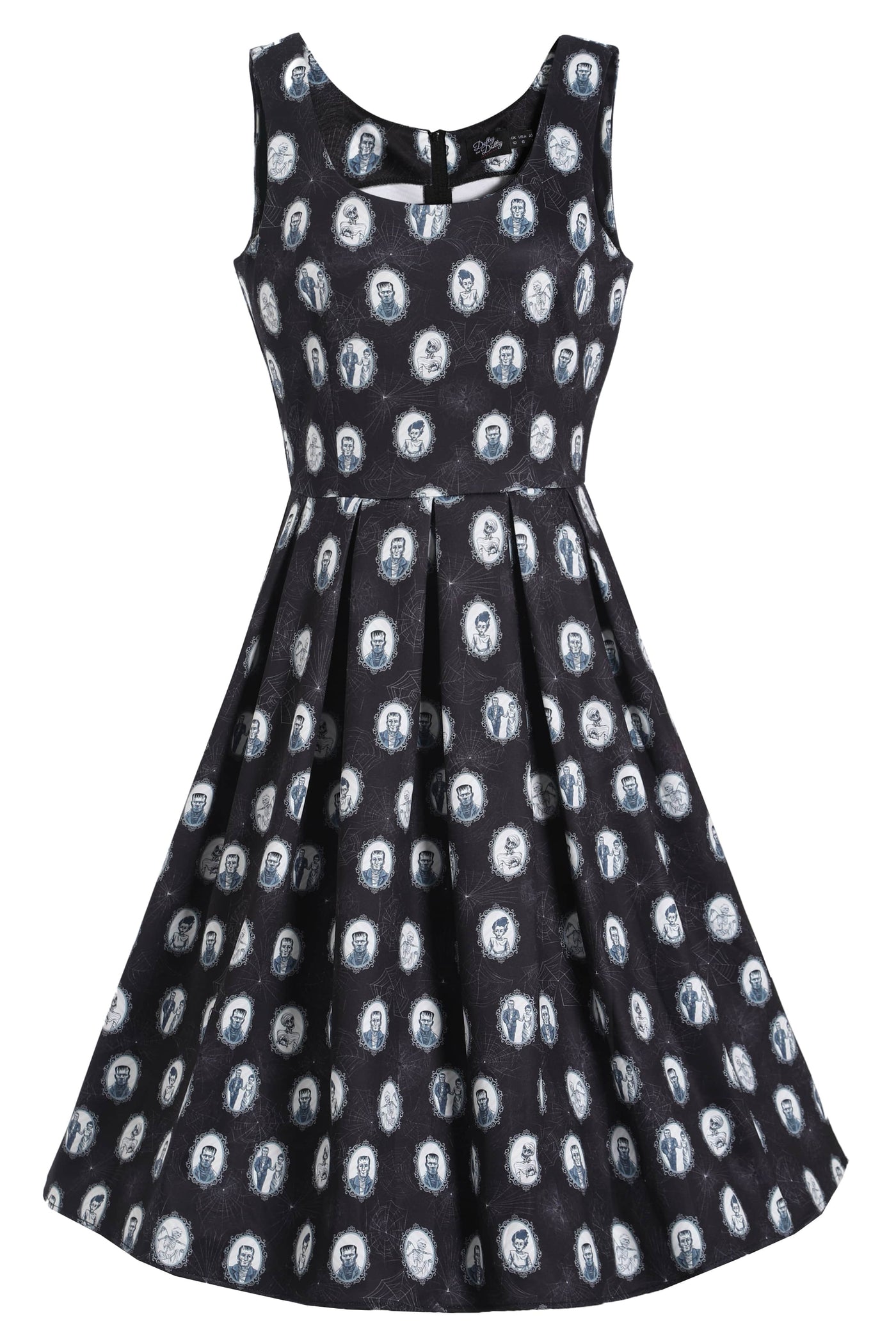 Black Frankenstein Monster Print Swing Dress