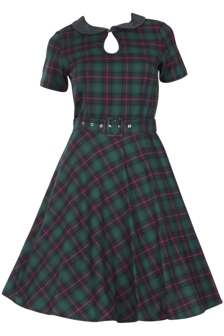 Evelyn Retro Check Swing Dress in Green