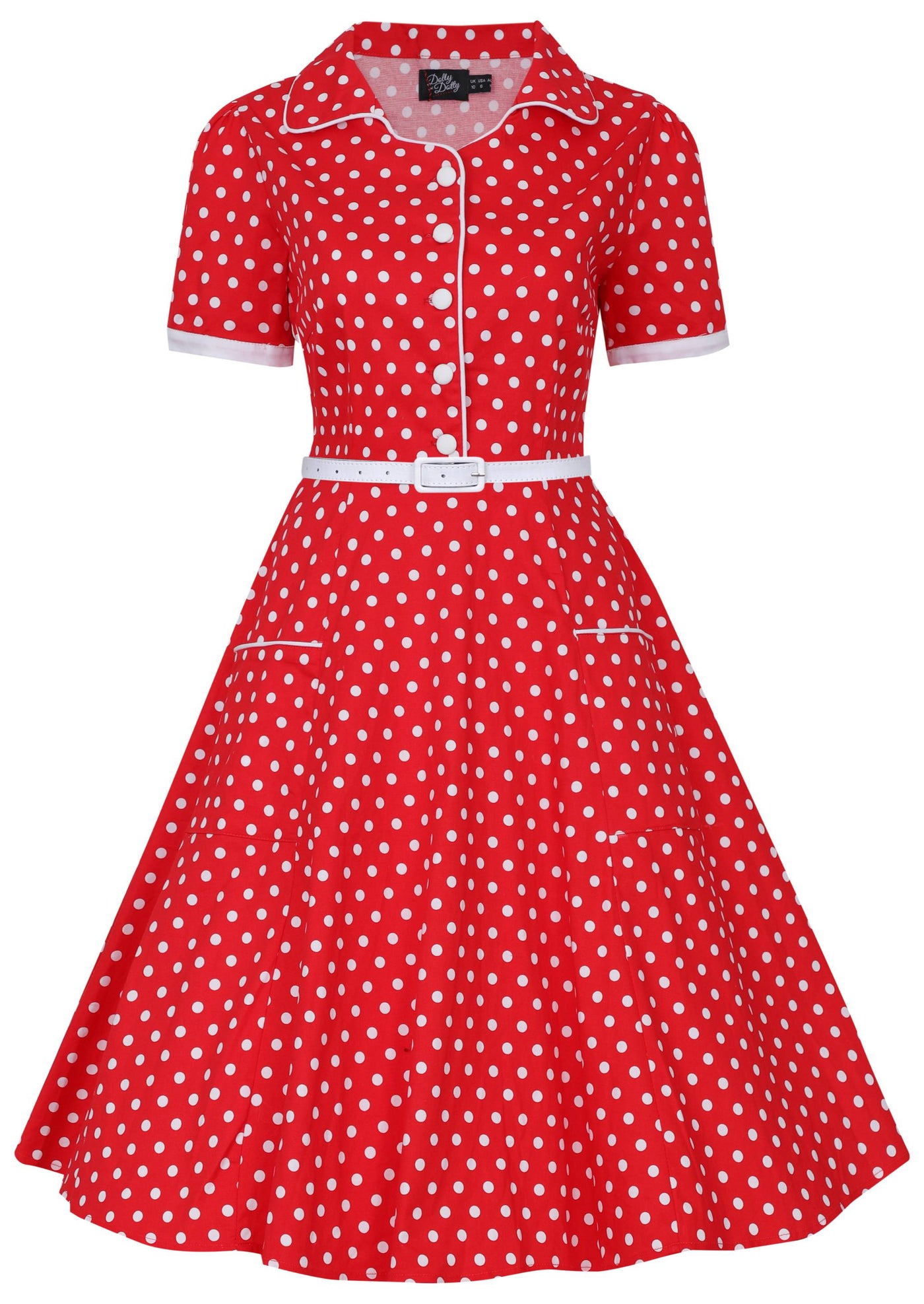 Penelope Retro Red Polka Dot Shirt Dress by Dolly and Dotty
