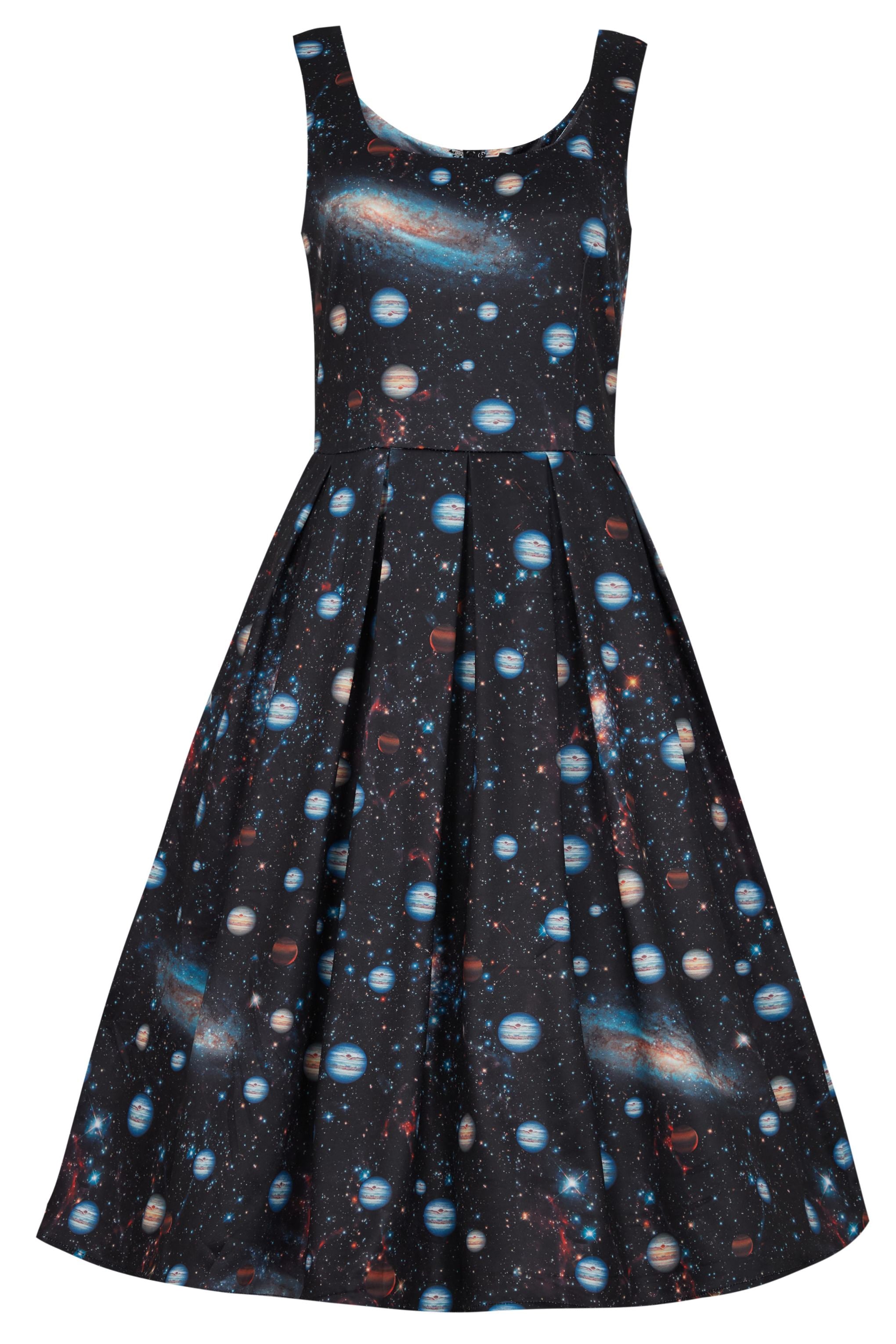 Amanda Swing Dress in Black Outer Space Galaxy Print
