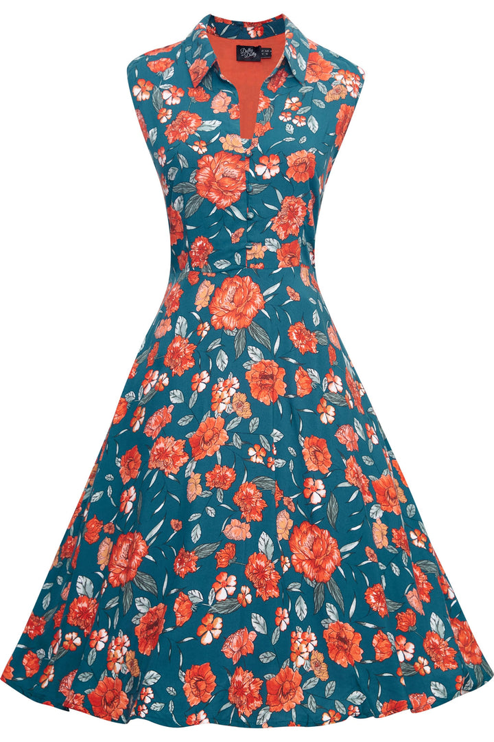 princess polly baby blue dress Abstract Orange And Blue Floral Print Halter Midi Dress – Crovaya