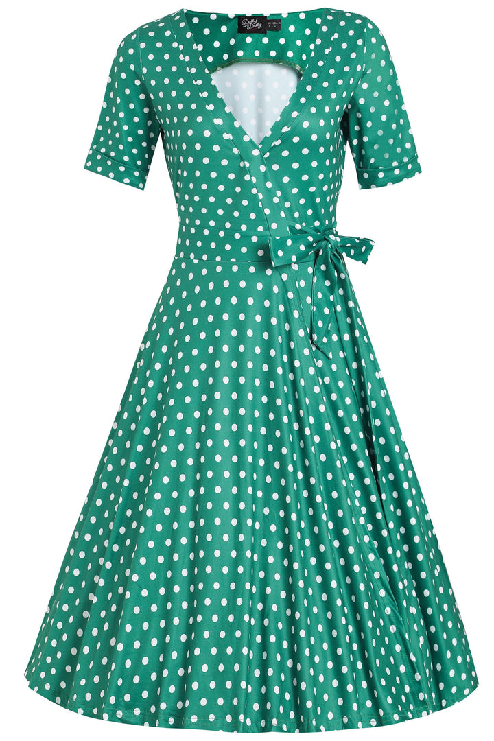 Stylish & Casual Green Polka Dot Wrap Dress for Every Occasion