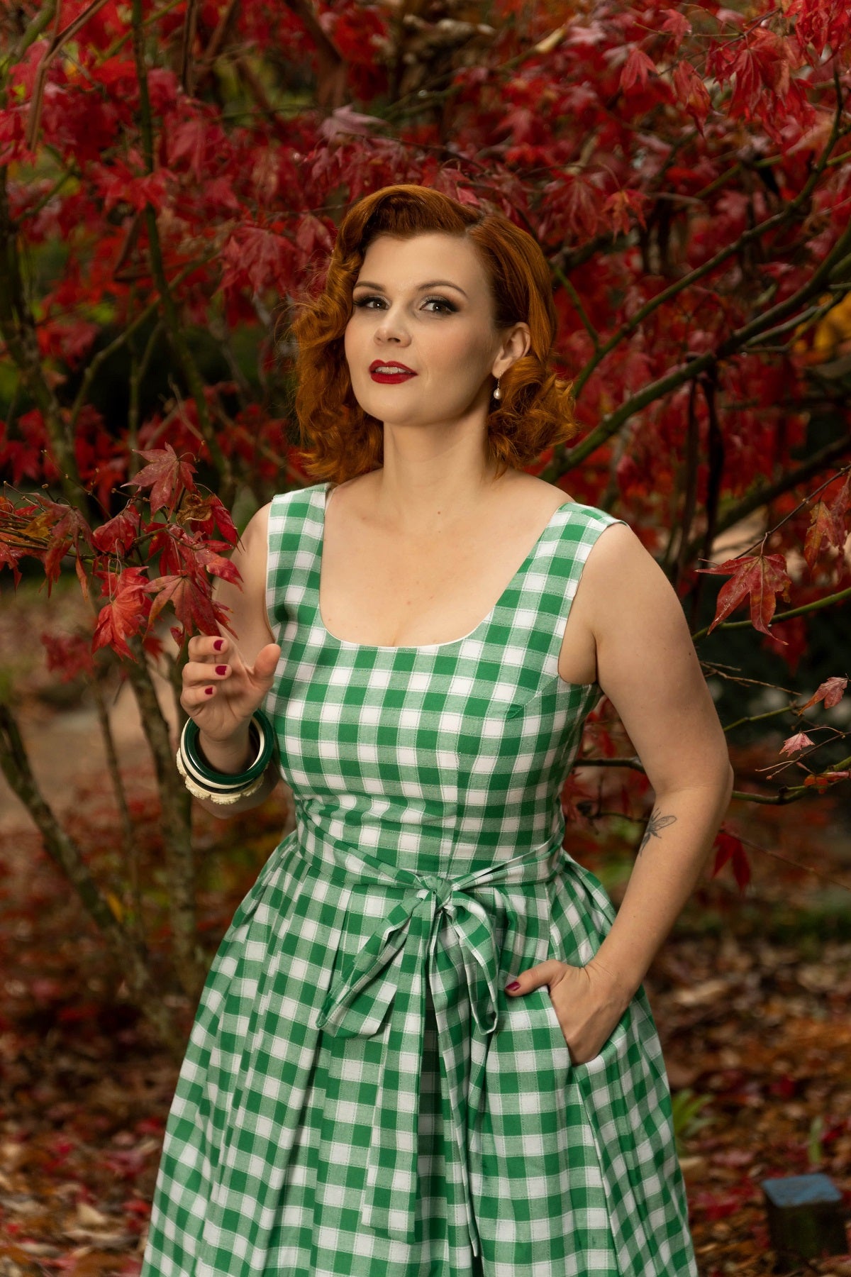 Green Gingham 1950's Fit and Flared Dress