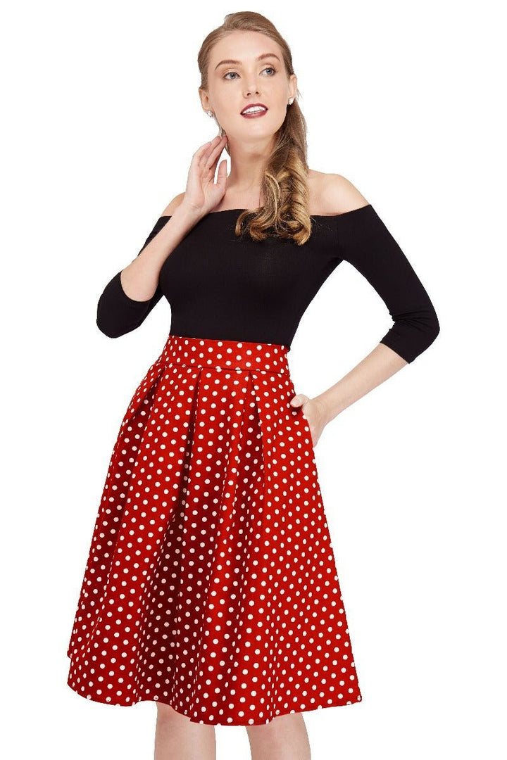 Rochelle Classic A Line Skirt In Red Polka Dots