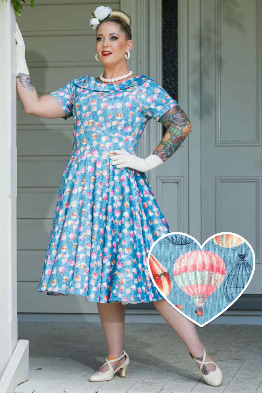 A model wearing a Hot Air Balloon Blue Swing Dress
