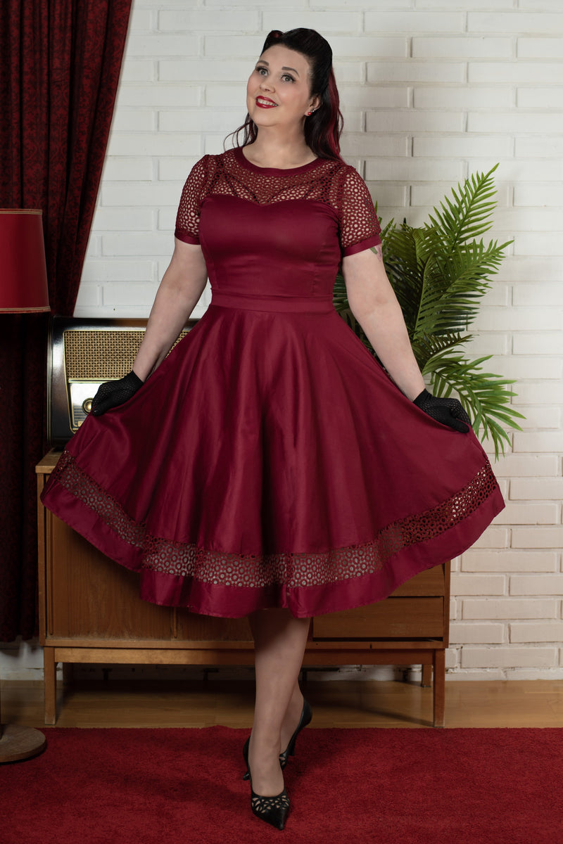 Lace Sleeved Dress in Burgundy