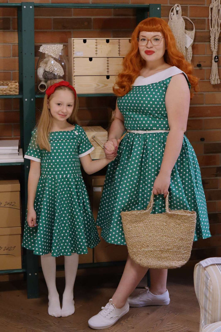 Polka Dot Vintage Dress in Dark Green by Dolly and Dotty Polka Dot Vintage Dress in Dark Green by Dolly and Dotty