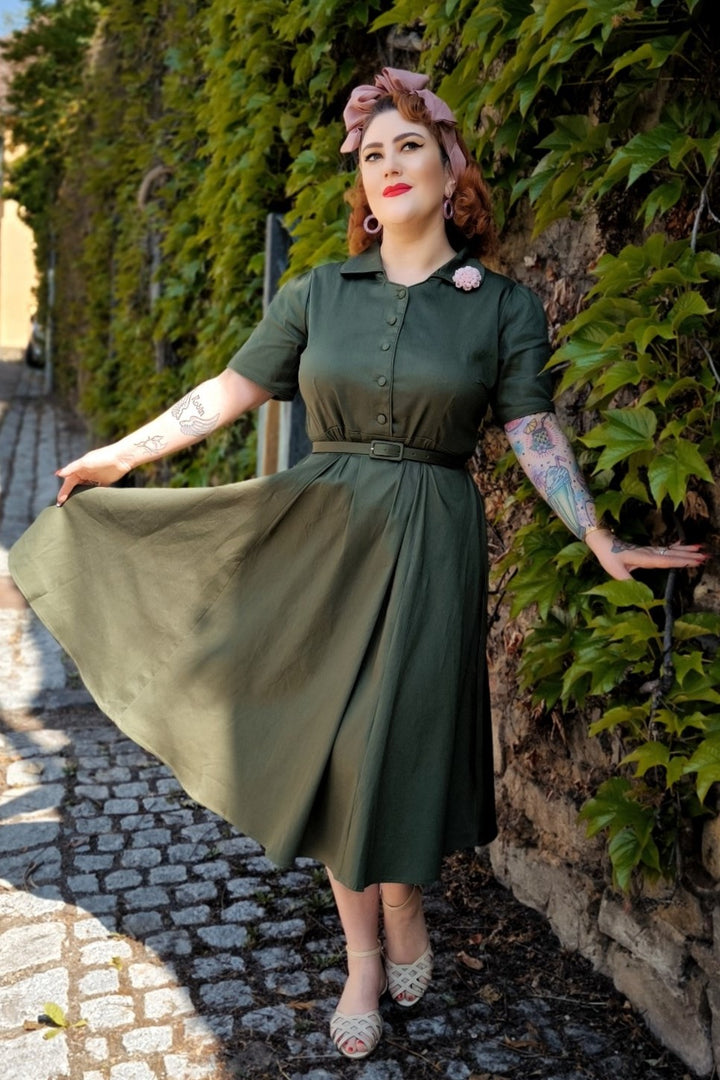 Penelope Retro Army Green Shirt Dress Penelope Retro Army Green Shirt Dress