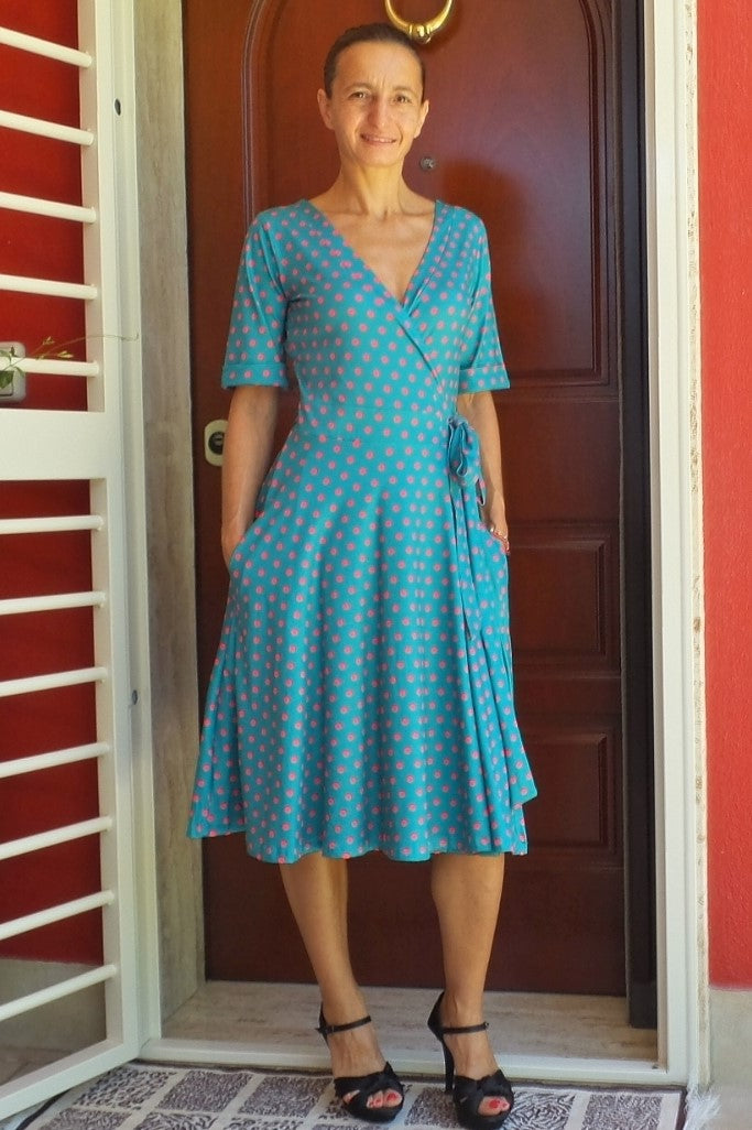 Plus Size Blue & Pink Polka Dot Wrap Dress Plus Size Blue & Pink Polka Dot Wrap Dress