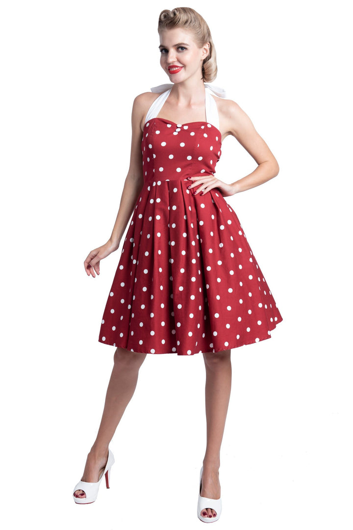 Pinup Burgundy & White Halterneck Dress