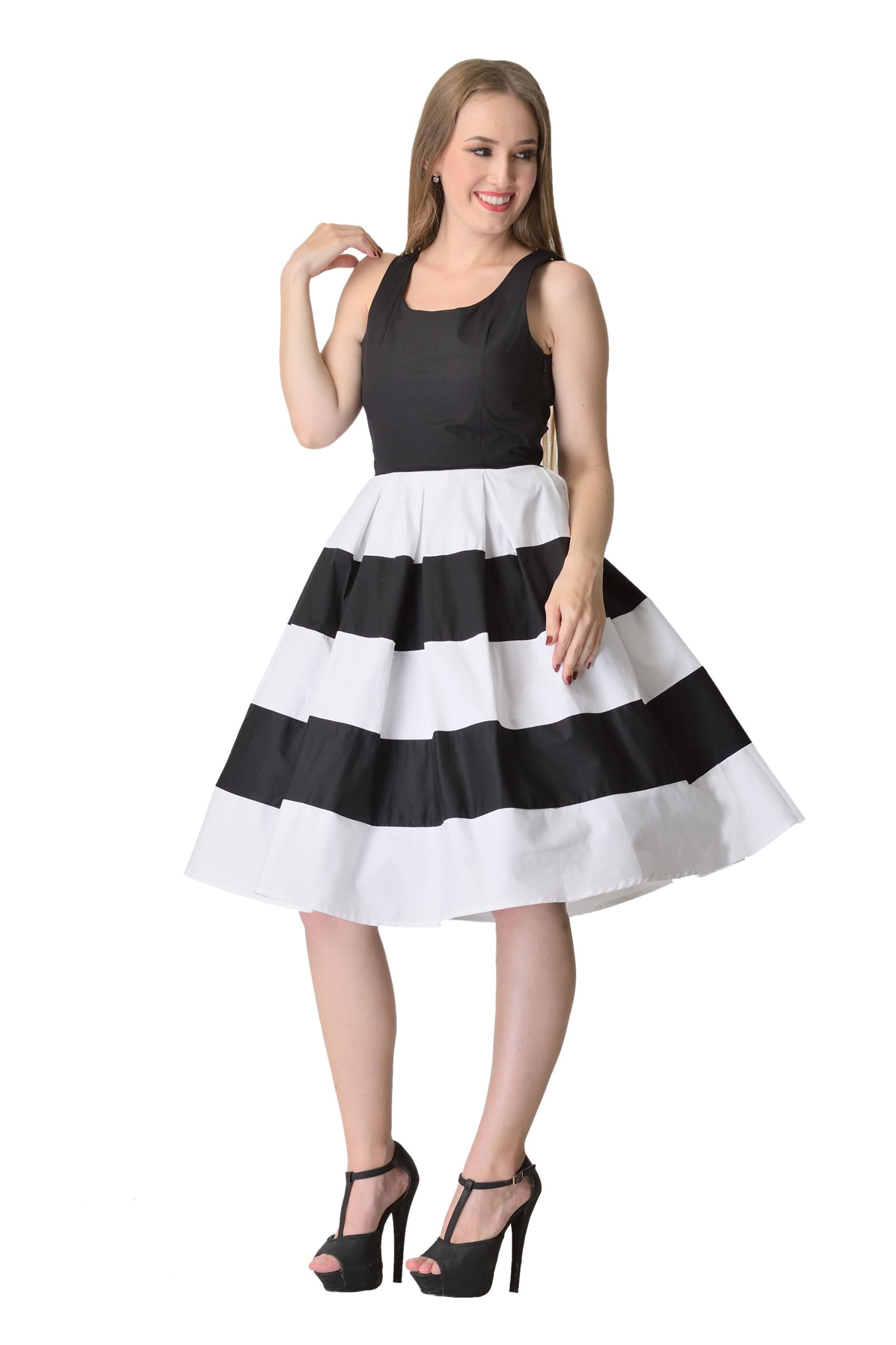 Anna 1950's Striped Swing Dress in Black/White