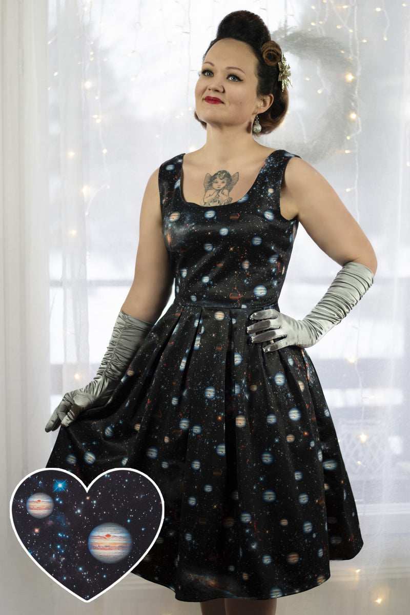 space dress Amanda Swing Dress in Black Outer Space Galaxy Print