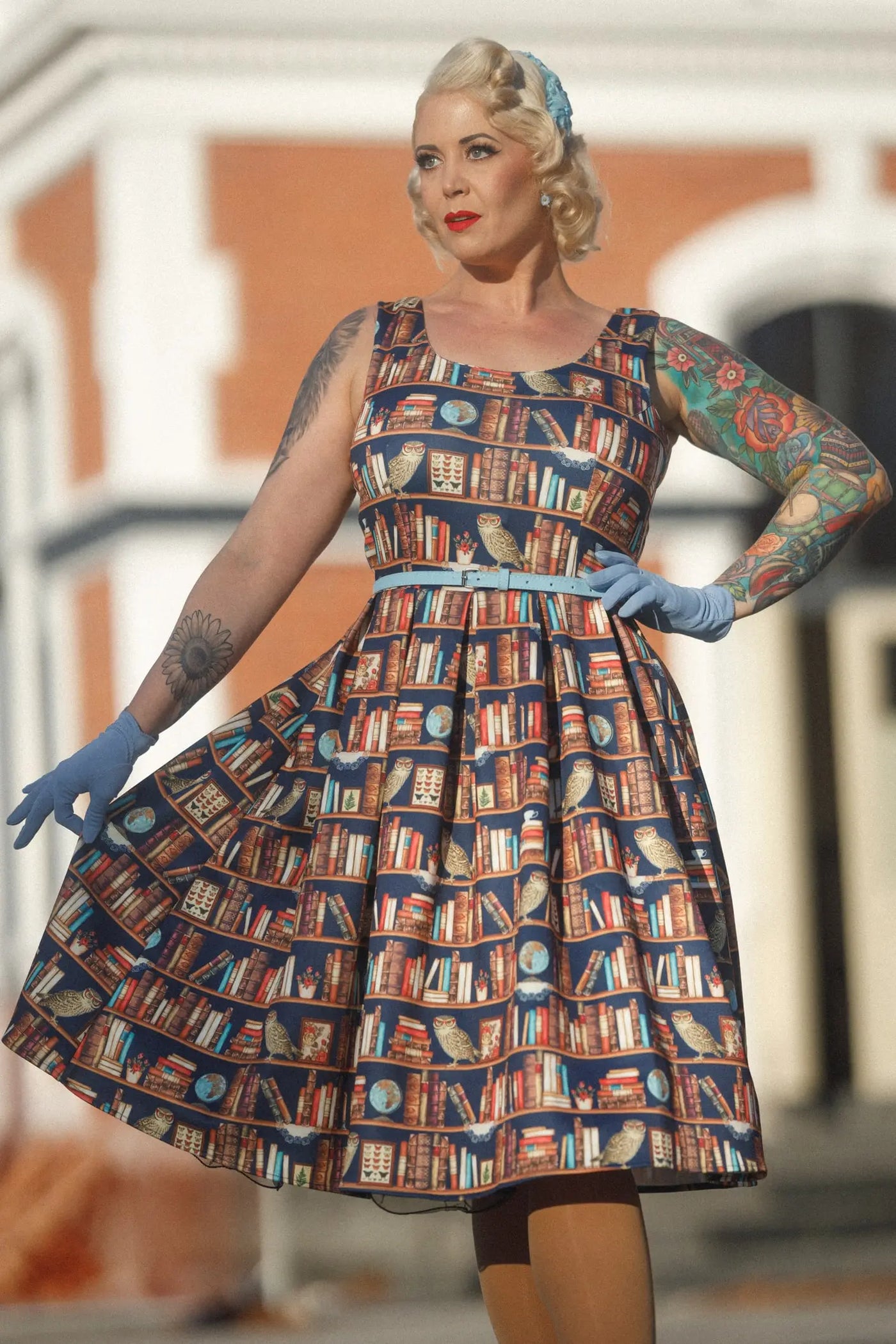 Amanda Library Book & Owl Print Swing Dress by Miss Chevy Chevelle