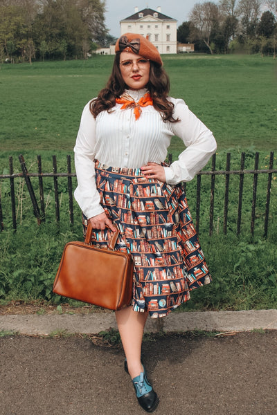 Library Book & Owl Box Pleated Skirt
