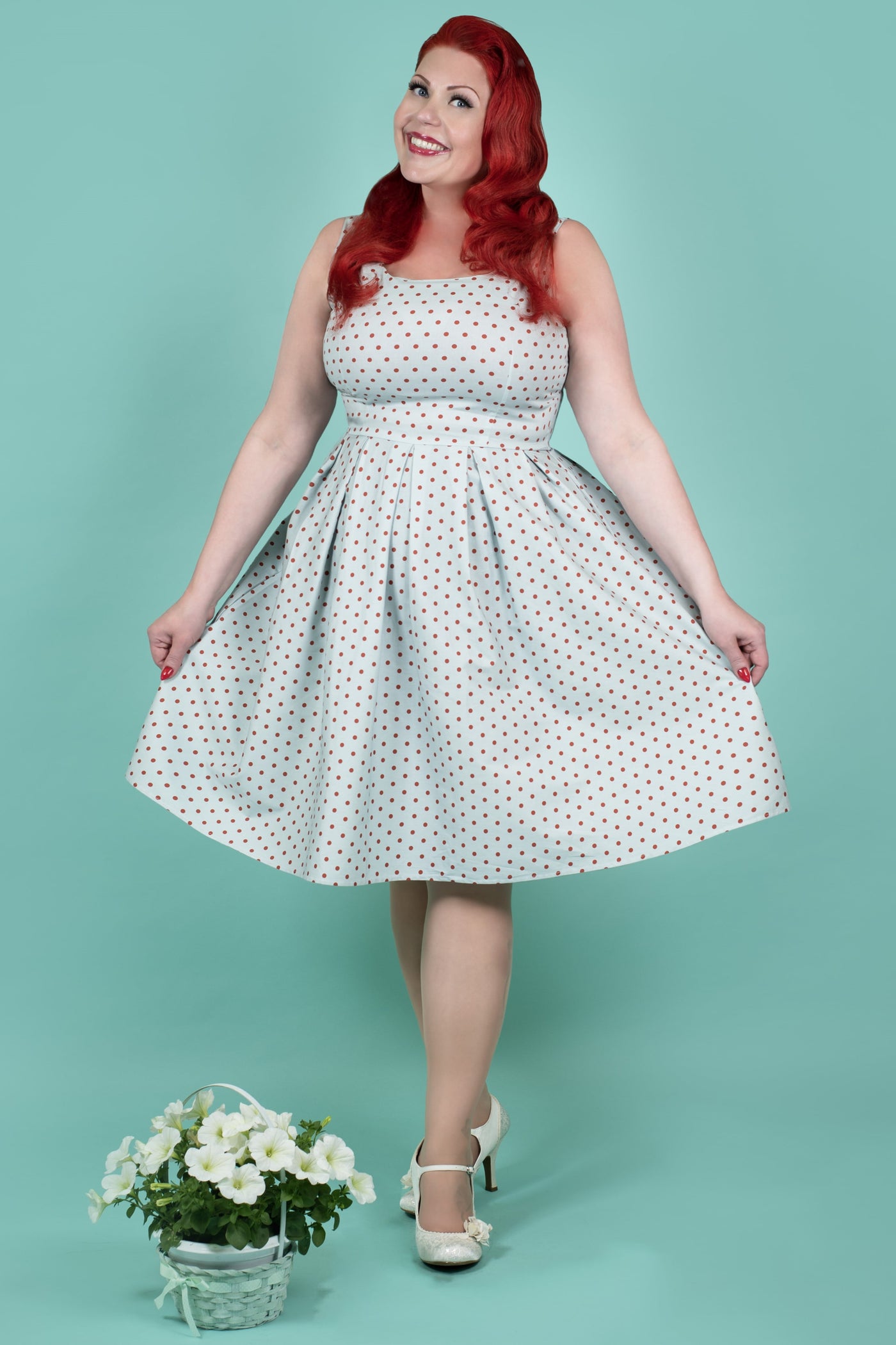 Light Blue & Red Polka Swing Dress
