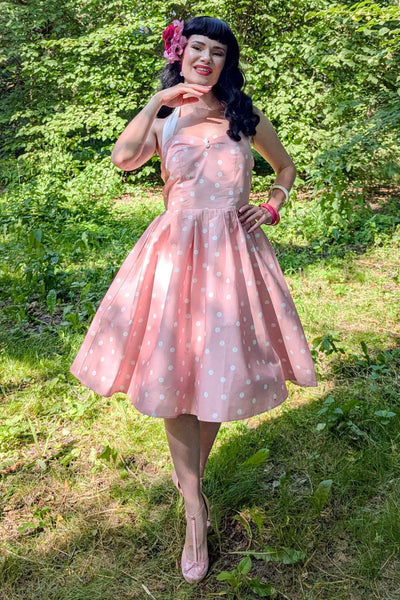 Sophia Light Pink Polka Dot Halterneck Dress