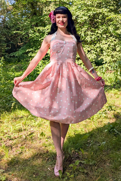 Sophia Light Pink Polka Dot Halterneck Dress