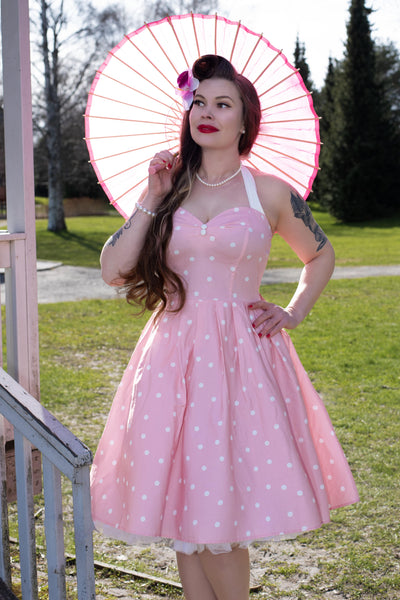 Light Pink Polka Dot Halterneck Dress