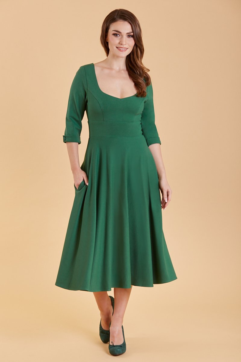 Scarlette Sleeved Dark Green Midi Dress