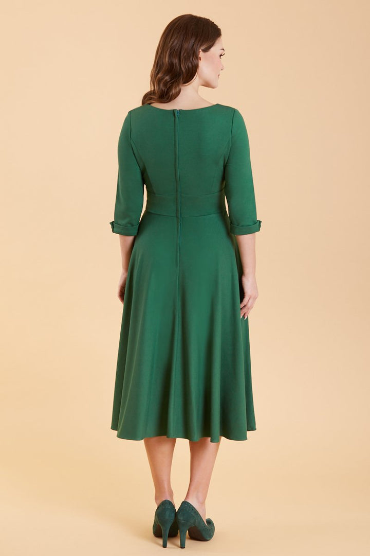 Scarlette Sleeved Dark Green Midi Dress - Dolly and Dotty
