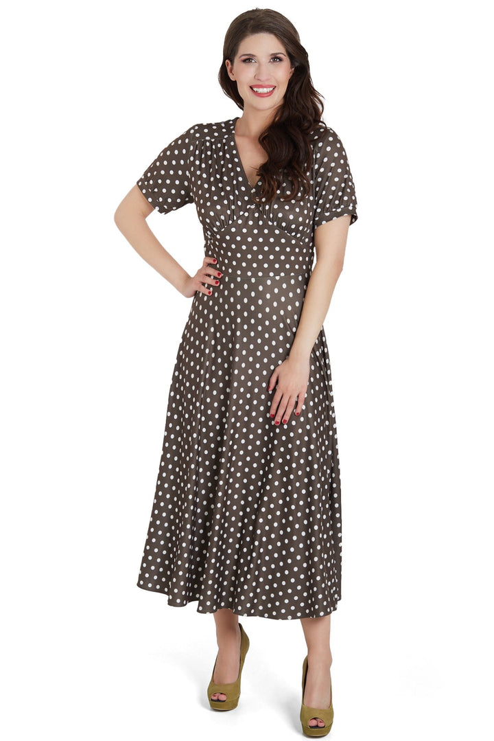 Julia 50s Style Brown & White Polka Dot Dress