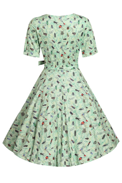 Matilda Green Mint Bug Wrap Dress with pockets back view