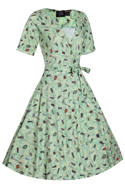 Matilda Green Mint Bug Wrap Dress with pockets side angle
